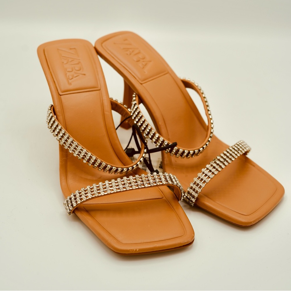 Zara Tan and Rhinestone Strappy Sandals